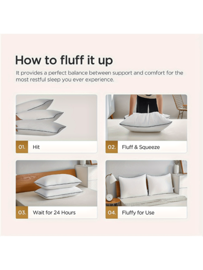 1pc Premium Hotel Pillow, Quilted, Machine Washable, High Quality, Side/Back Sleepers, Business Home view 2