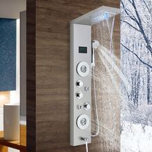 Sistema de ducha LED Panel de ducha de lluvia negra Sistema de torre Sistema de cabezal de ducha de cascada montado en la pared 5 funciones Columna de ducha de masaje con ducha de mano - Níquel cepillado - Ver 1