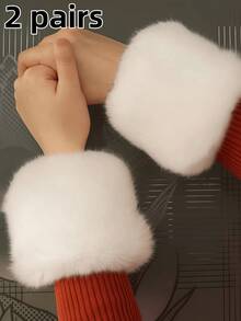 2pcs Christmas Faux Fur Arm Warmers, Cozy Wrist Cuffs, Fashion & Versatile