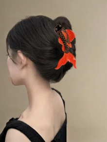 1 Stück Haarspange für Frauen mit Koi Fisch Motiv aus Azetat, minimalistisches kleines Fisch Design, süße und stilvolle Haaraccessoire, Herbst Haarklammer, Modische Haarklammer, elegante Haarklammer für Frauen, Winterhaaraccessoires für Urlaubsoutfits - Verschiedenfarbig - Übersicht 4