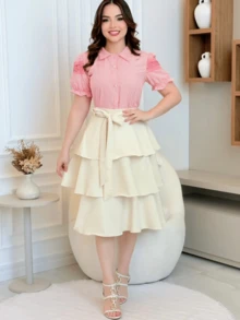 Women's Pinstripe Striped Shirt With Front Buttons - 淺粉紅色條紋 - 查看 3