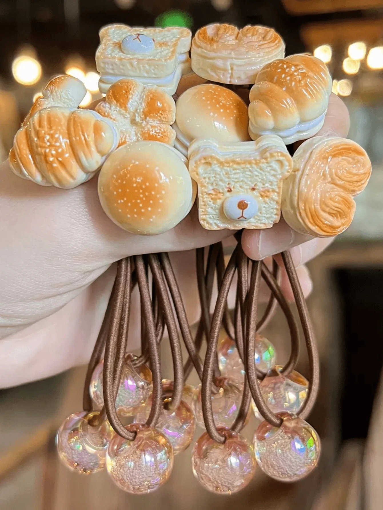 5pcs/1pc Cartoon Bread Bear Hair Tie, Cookie Hair Scrunchies, Beaded Hair Ties, Cute Animal Hair Accessories, High Elasticity Ponytail Holders, Non-Damaging Hair Clips, Daily Use ,Hair Elastics ,Hair Rubber Bands ,Hair Rope ,Elastic Hair Tie Head Accessories Elastic Band - Multicolor - View 1