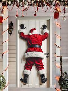 1pc 35.4inX70.8in Merry Christmas Decorative Banner, Fun Santa Claus Porch Doorway Cover, Durable Polyester Material, Suitable For Christmas Party Decor, Winter, New Year, Wall Decor