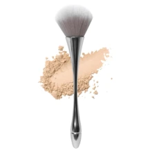 1 pieza Cepillo suave con forma de uña para quitar el polvo con un color holográfico aurora, cepillo de contorno de mango largo para rubor, cerdas suaves adecuado para polvos sueltos o compactos, brocha de maquillaje de fibra de bronce