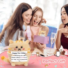 1pc Handmade Crocheted Desktop Decor Figurine, Cute Cat Animal Shape, Birthday Gift For Best Friend, Girlfriend, Sister, Mom, Grandma, Coworker, Family, Positive Vibes, Party, Halloween, Christmas, Appreciation, Plush Doll, Small Gift