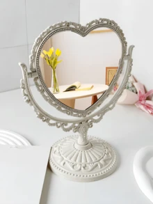 Heart-Shaped Makeup Mirror With Double-Sided Vintage Vanity Mirror, Featuring A Stand With A Rotating Vanity Mirror. Ideal For Makeup Application, Girls, Women, Beauty, And Spa Parties. The Adorable Heart-Shaped Princess Vanity Mirror Is Perfect For Tabletops. This Double-Sided Rotating Table Mirror With A Stand Makes An Excellent Choice For Decorating Girls' Rooms And As A Festive Gift For Family And Friends During Halloween And Christmas.,Makeup,Cheap,Room Decor,Vanity,Travel,Bedroom,Makeup Accessories,Mirror,Vanity Mirror,Cheap,Stocking Stuffers,Makeup,Makeup Tools,Cheap Stuff,Gifts,Gifts For Women,Christmas Gifts - White - View 1