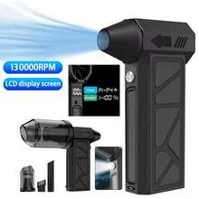 GJV Portable Turbo Blower, 130000 RPM High-Speed Handheld Jet Fan | Multi-Functional For Snow Removal, BBQ Carbon Production, Outdoor Use | Battery/Usb Powered, Rechargeable Battery - 黑色 - 查看 1