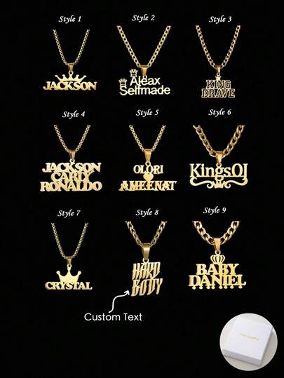A Fashionable Street Hip-Hop Style Men's Custom Crown Heart-Shaped Stainless Steel Thick Chain Pendant Necklace, Customizable With English Name, Number, Date, Neutral Style, Unique Niche Design, Fashionable And Luxurious, Very Suitable For Father's Day, Valentine's Day, Birthday, Anniversary, Graduation Ceremony, Christmas, As A Creative Fashion Gift For Lovers And Fathers