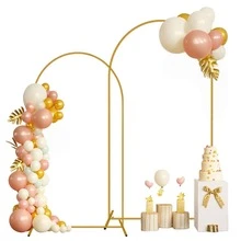 2 Pack Metal Arch Backdrop Stand(7.2FT/6FT), Decorative Balloon Arch Stand, Easy Assembly Gold Wedding Arch, Stable Backdrop Arch Stand For Wedding Ceremony, Birthday Party, Baby Shower - 金色 - 查看 1