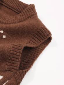 1pc Baby Boy Sweater/Baby Girl Vest Pullover, Puppy Floral Pattern, Cute Knit Sweater For Toddler Girls, Suitable For Spring & Autumn - Chocolate Brown - View 6