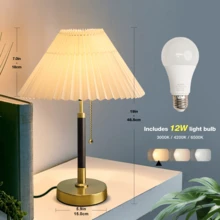 QUIGO Bedside Table Lamp For Bedroom Living Room-3 Color Temperature,Bedside Lamps For Nightstand With Fabric Lampshade, Solid Wood & Brass, Modern End Table Lamp, Led Side Table Desk Lamp Vintage BW01T - Xem 4