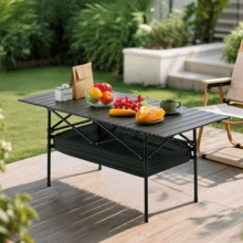 Senmeo Portable Folding Camping Table, 4-6 Person Aluminum Outdoor Picnic Table With Storage Carry Bag, Adjustable Height Lightweight Camp Table For Beach, Picnic, BBQ And Indoor Use - màu đen - Xem 10