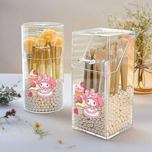 1pc Sanrio Cartoon Cute Cosmetic Storage Box, Portable Tabletop Lipstick Brush Holder, Transparent Box With Cover, Pen Holder, Makeup Brush Organizer, Gift