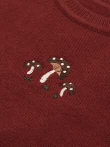 1pc Toddler Girls Oversized Loose Fit Pullover Sweater Vest, Red Mushroom Button Decor, Simple & Cute Knit Cardigan For Girls, Suitable For Spring & Autumn - Burgundy - View 8