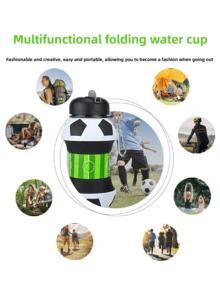 1 pièce Gourde pliable grande capacité de 550 ml, gourde en silicone portable, forme de ballon de football, convient aux femmes, grande capacité, apparence attrayante, shaker, marquages horaires, bouteille en verre pour jus, bouteille d'eau, convient pour les voyages, l'extérieur, le camping, bouteille d'eau transparente portable, tasse paille d'été, gourde de sport et fitness extérieur, gourde d'eau portable pour étudiant, gourde de rentrée scolaire