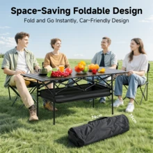 Senmeo Portable Folding Camping Table, 4-6 Person Aluminum Outdoor Picnic Table With Storage Carry Bag, Adjustable Height Lightweight Camp Table For Beach, Picnic, BBQ And Indoor Use - màu đen - Xem 4
