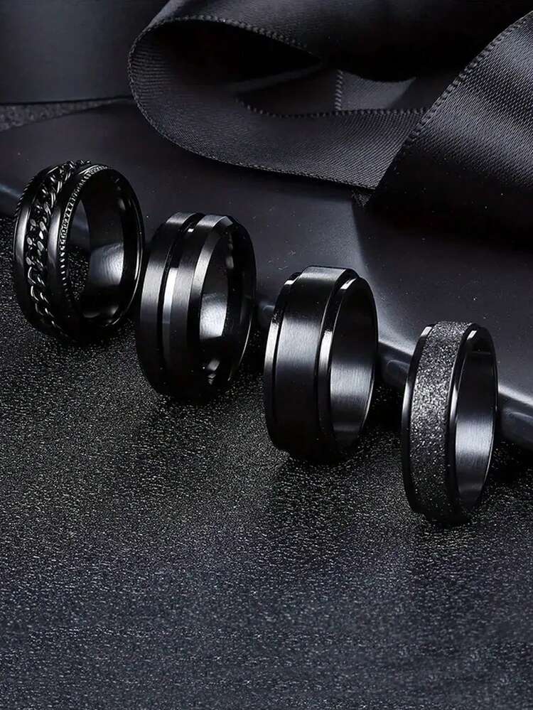 Set Di 4 Anelli Neri Con Design In Rilievo - nero - Visualizzare 8