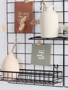 2 件金属墙网格板，带篮子、架子和挂钩 - 黑白线材整理架，适用于照片展示、家居、办公室和厨房装饰、网格墙板展示 - 均碼 - 查看 6