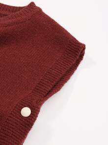 1pc Toddler Girls Oversized Loose Fit Pullover Sweater Vest, Red Mushroom Button Decor, Simple & Cute Knit Cardigan For Girls, Suitable For Spring & Autumn - Burgundy - View 6
