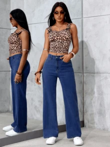 Jeans que te hacen sentir como LA REINA del street style Pantalones Larga Duración y Suelta Mezclilla Jeans Pierna acampanados Talla Grande para Mujer Azul Claro Cintura Alta Elásticos - Azul - Ver 5