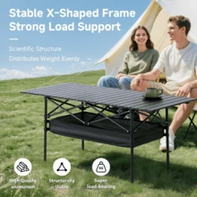 Senmeo Camping Table Folding Camp Table Roll Up Surface Lightweight, Collapsible Height Adjustable Suitable For Picnic Adults With Carry Bag For Indoor Outdoor BBQ Picnic Gathering Patio - 95cm戶外折疊桌-黑色-帶網兜升降款 - 查看 3
