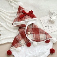 1 件宠物狗猫毛绒保暖斗篷，可爱圣诞新年装饰服装，适合狗和猫 - 紅白色 - 查看 2