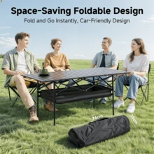 Senmeo Camping Table Folding Camp Table Roll Up Surface Lightweight, Collapsible Height Adjustable Suitable For Picnic Adults With Carry Bag For Indoor Outdoor BBQ Picnic Gathering Patio - 95cm戶外折疊桌-黑色-帶網兜升降款 - 查看 2