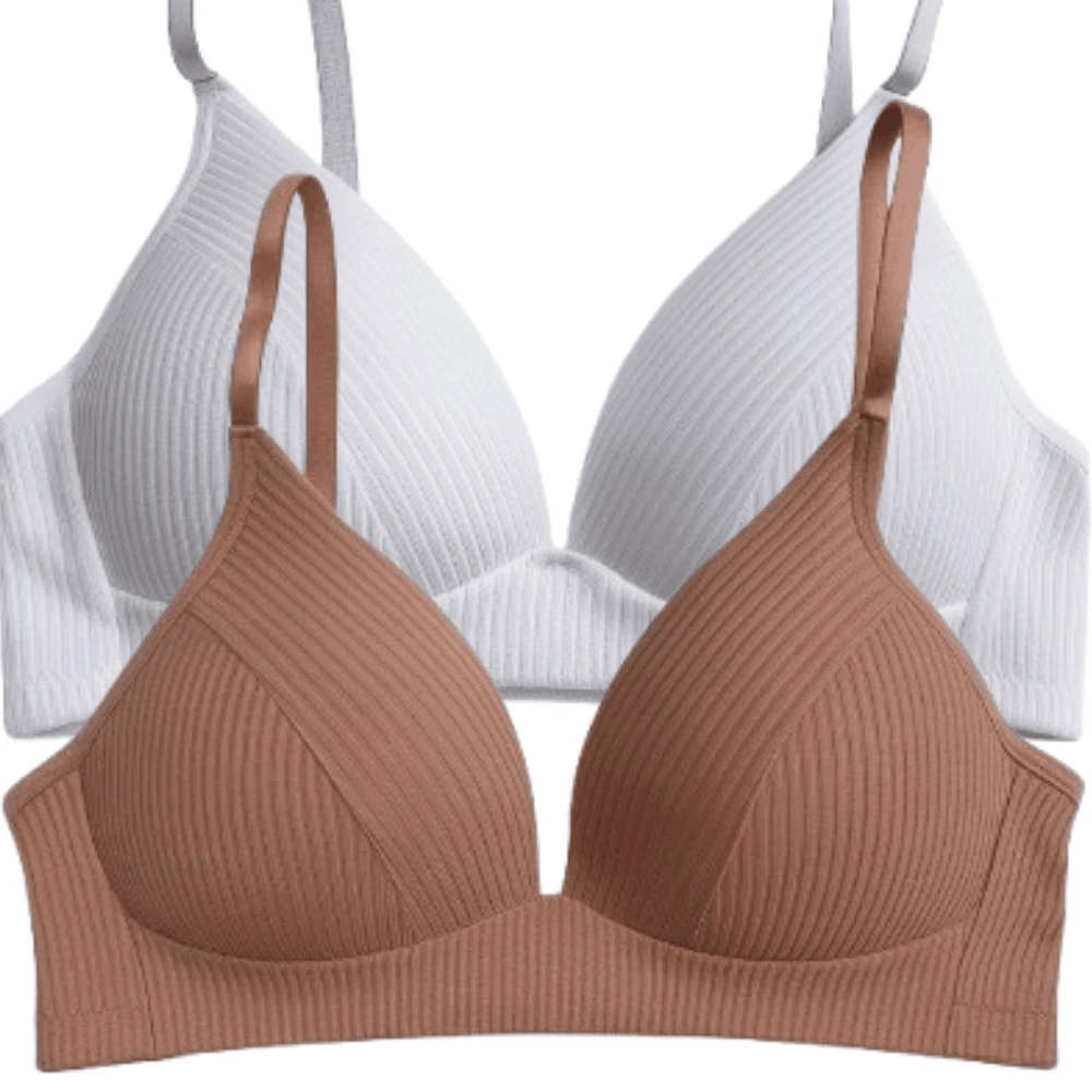 Kit 2 Ribbed Top Bras Without Underwire With Soft Comfort Cups, Soft Support - Caqui - Ver 1