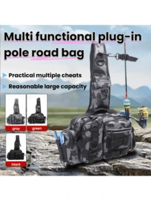 1 件男士多功能户外钓鱼装备包，牛津尼龙鱼竿包，便携式渔具收纳包，带多个挂点和隔层，完美的钓鱼爱好者礼物