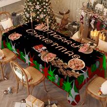 1/20 piezas Mantel de Navidad, fondo negro, diseño impreso con estampado de Papá Noel y ciervos, decoración de mesa y el regalo perfecto para amigos, adecuado para uso en el hogar, cocina, terraza de restaurante, interior y exterior durante la temporada navideña