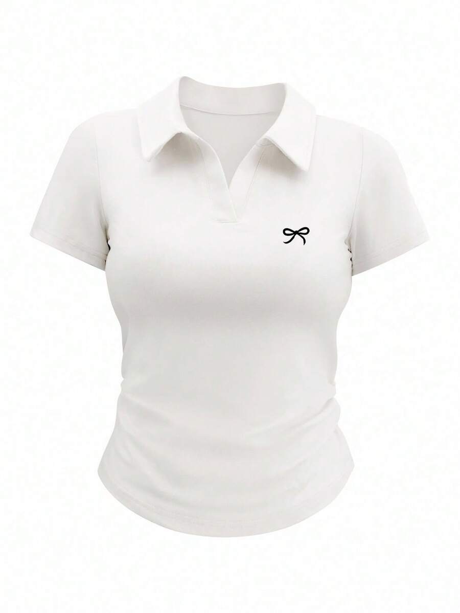 Camiseta cuello Polo con estampado de moño Casual Poliéster Ninguno moda para mujer Casa primavera verano