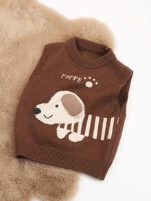 1pc Baby Boy Sweater/Baby Girl Vest Pullover, Puppy Floral Pattern, Cute Knit Sweater For Toddler Girls, Suitable For Spring & Autumn - Chocolate Brown - View 4