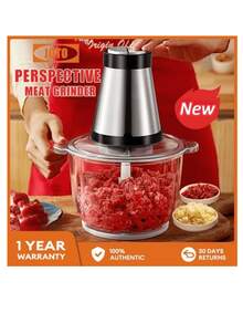 Mini Electric Meat Mincer With Double Blade Stainless Steel Meat Mincer For Kitchen, Vegetables, Onions, Garlic, Salads, Baby Food, Fruits, Nuts