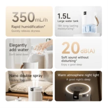GS44 Humidifier New Rechargeable Humidifier Warm Night Light Digital Display Function Quiet Large-Capacity Home Air Humidifier Dual Nozzles For High Mist Output Suitable Scenarios: Desk Humidifier Bedside Humidifier Indoor Use Holiday Gift Fashion Essential Cozy Ambiance Minimalist Design Battery Capacity: 1200mAh