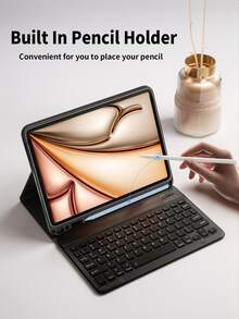【无线键盘保护套】无线蓝牙键盘保护套，兼容 iPad Air 1/Air 2/Air 3/Air 4/Air 5/6、iPad 5/6/7/8/9/10/11 代、iPad Pro 11 英寸（2018/2020/2021/2022）、Galaxy Tab 和 Redmi Pad SE - 柔软 TPU 后盖，磁吸式可拆卸，带笔槽（黑色）