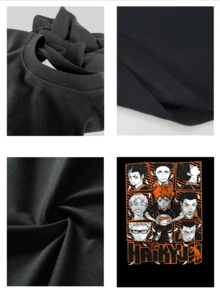 Camiseta con estampado gráfico para hombre con diseño dinámico de equipo de voleibol, camiseta cómoda de cuello redondo, tela de alta calidad, elegante y moderna, perfecta para ropa informal y entusiastas de los deportes, duradera y de larga duración, disponible en varios tamaños, ideal para uso diario y ocasiones especiales, ¡Muestra tu pasión por el juego con esta llamativa camiseta! - Negro - Ver 4