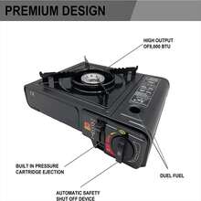 1pc 3000w Camping Stove Propane&Butane Windproof Fire Dual Fuel Brass  (Fuel Not Included),With A Carry Case,Build In Pressure Cartidge Ejection,Automatic Safety Shut Of Device,Simple And Quick Assembling,Large Sized Cooking, Can Hold 10 Inches Sized Cooking Pan,Rust-Resisstant Stainless Steel Burners, Easy Clean For Re-Use.  (Black) - màu đen - Xem 3
