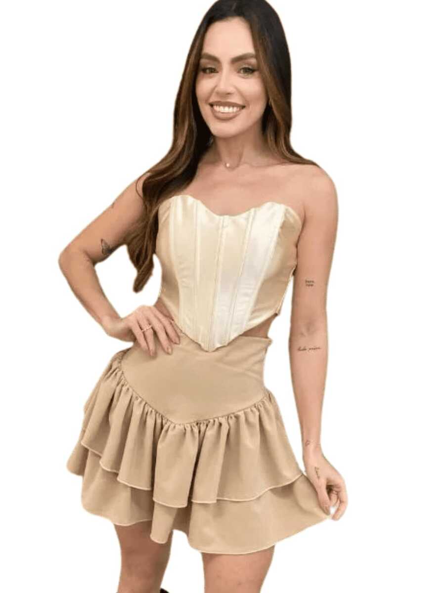 Shorts Women's Short Skirt With Ruffles In Layers Suplex Round Skirt Fashion Style For Parties, Clubbing And Everyday Life - Beige - View 1