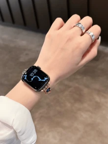 1pc Women's Gemstone Colorful Crystal Bracelet, Metal Band, Compatible With 38/40/41/42/44/45/46/49mm Dial, Compatible With Ultra/SE10/9/8/7/6/5/4/3/2/1 Watch Bands - Colorful Gold - View 3