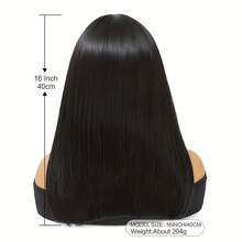 16ihch 女士长款黑色假发，带刘海，黑色长直发，黑色假发，合成假发，易于佩戴 - 彩色 - 查看 3