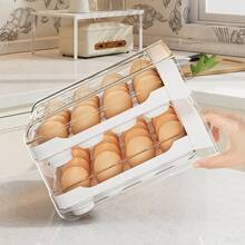 Large-Capacity Egg Storage Rack For Refrigerator - Holds 32 Eggs, Transparent Plastic Drawer Organizer With Multiple Compartments, Space-Saving Design, Easy Access & Freshness Retention, Refrigerator Egg Rack, Kitchen Organization, Compact Design, Durable Plastic, Must-Have Kitchen Item, Stylish Organizer, Sturdy Structure, Kitchen Organizer - 白色(雙層PP材質)#可放32枚蛋 - 查看 7