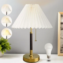 QUIGO Bedside Table Lamp For Bedroom Living Room-3 Color Temperature,Bedside Lamps For Nightstand With Fabric Lampshade, Solid Wood & Brass, Modern End Table Lamp, Led Side Table Desk Lamp Vintage BW01T - Xem 9