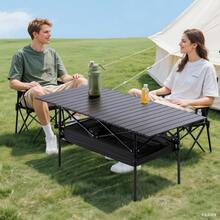 LOVEWE Camping Table Folding Camp Table Roll Up Surface Lightweight, Collapsible Height Adjustable Suitable For Picnic Adults With Carry Bag For Indoor Outdoor BBQ Picnic Gathering Patio - Bàn gấp ngoài trời 95cm - Màu đen - Xem 5