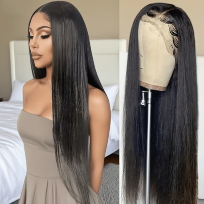 13x4 Lace Front Wigs Human Hair Pre Plucked Straight Human Hair Wig 180% Density Straight HD Transparent Lace Frontal 13x4 Human Hair Wigs For Women Natural Color