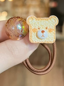 5pcs/1pc Cartoon Bread Bear Hair Tie, Cookie Hair Scrunchies, Beaded Hair Ties, Cute Animal Hair Accessories, High Elasticity Ponytail Holders, Non-Damaging Hair Clips, Daily Use ,Hair Elastics ,Hair Rubber Bands ,Hair Rope ,Elastic Hair Tie Head Accessories Elastic Band - Multicolor - View 6