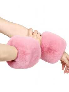 2pcs Christmas Faux Fur Arm Warmers, Cozy Wrist Cuffs, Fashion & Versatile
