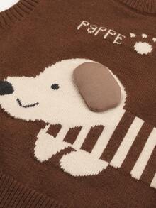 1pc Baby Boy Sweater/Baby Girl Vest Pullover, Puppy Floral Pattern, Cute Knit Sweater For Toddler Girls, Suitable For Spring & Autumn - Chocolate Brown - View 7