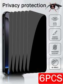 6pcs Privacy Screen Protector, Compatible With IPhone 17/16/15 Pro Max/14 Plus, Made Of Tempered Glass, Compatible With IPhone 13/11 Pro/X/XS Max/12 Mini/XR/6/7/8 Plus/SE2/SE3, Anti-Peeping - Black - View 11