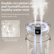 GS44 Humidifier New Rechargeable Humidifier Warm Night Light Digital Display Function Quiet Large-Capacity Home Air Humidifier Dual Nozzles For High Mist Output Suitable Scenarios: Desk Humidifier Bedside Humidifier Indoor Use Holiday Gift Fashion Essential Cozy Ambiance Minimalist Design Battery Capacity: 1200mAh