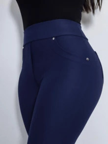 Women's Leggings With Pocket High Waist Riding Stitch Roma Skinny - Navy Blue - View 8